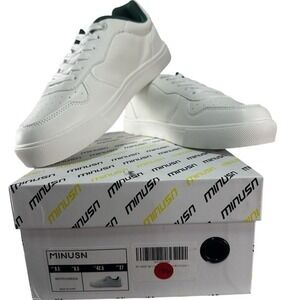 Minusn Casual Men's White Sneaker Shoe White With Green Accent Size 9.5